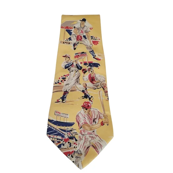 Vintage Paul Fredrick 100% Silk Hand Printed In Italy "Baseball' Tie - Picture 4 of 6